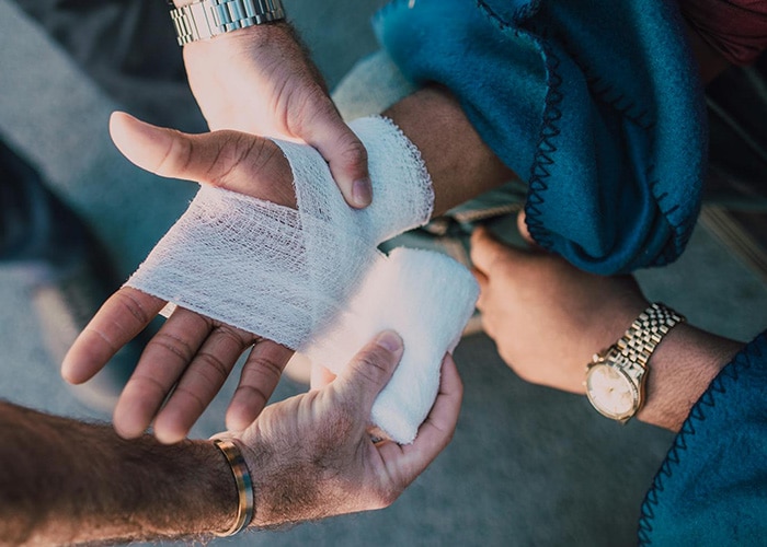 Hand wrapped in bandage